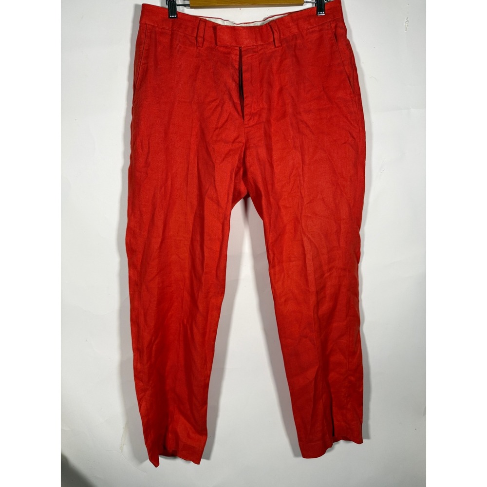 Polo Ralph Lauren Men Red 100% Linen Trousers Straight Leg Pants 34x32